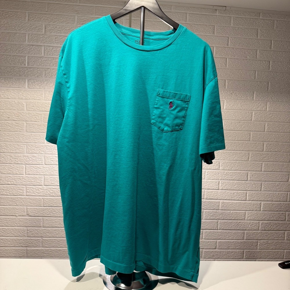 POLO RALPH LAUREN Teal‎ Pocket T Shirt Mens XL Embroidered Pony Logo Cotton